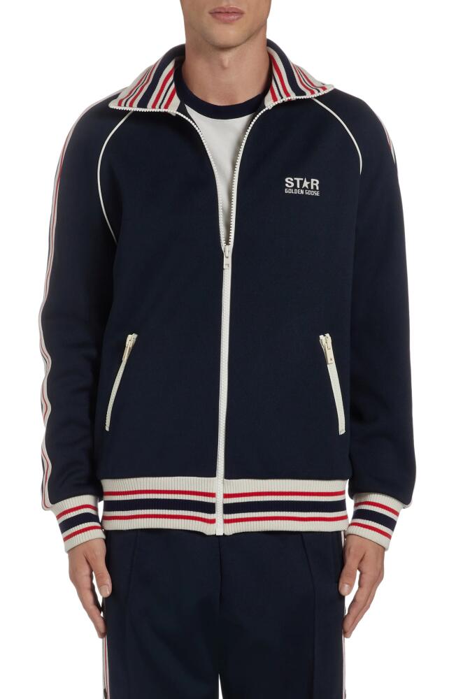 Golden Goose Stripe Trim Raglan Sleeve Track Jacket in Dark Blue/Papyrus Cover