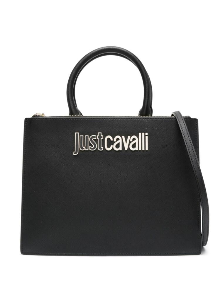 Just Cavalli logo-lettering faux-leather tote bag - Black Cover