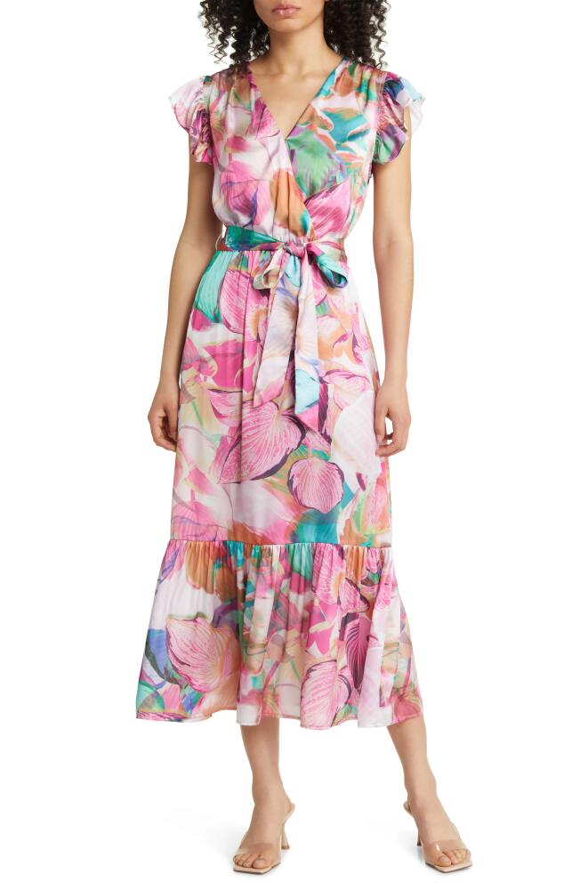 Sam Edelman Colorburst Leaf Print Faux Wrap Dress in Pink Multi Cover