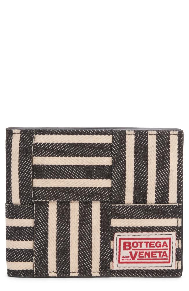 Bottega Veneta Cassette Woven Cotton Bifold Wallet in Navy/White/Silver Cover