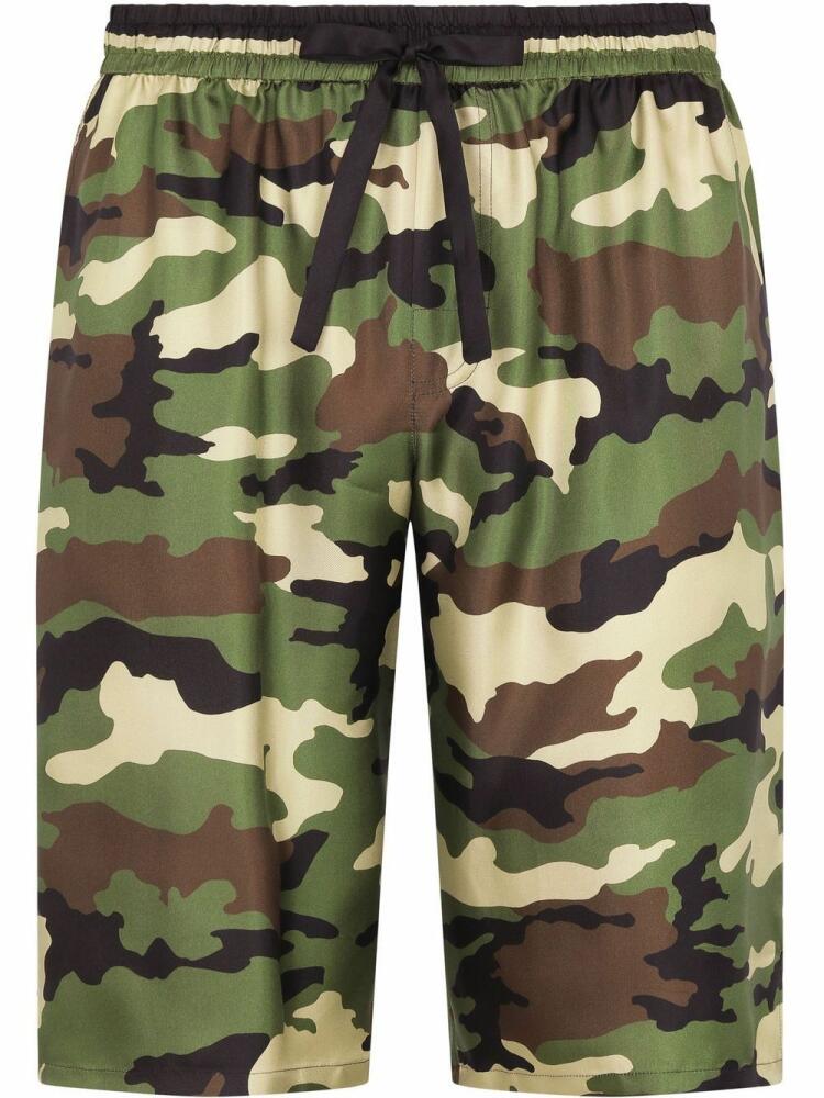 Dolce & Gabbana camouflage silk drawstring-waist shorts - Green Cover