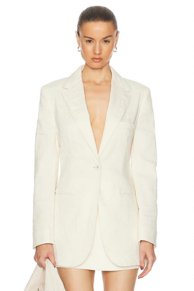 Brandon Maxwell The Jemma Notched Lapel Jacket With Fitted Waist in White Cover