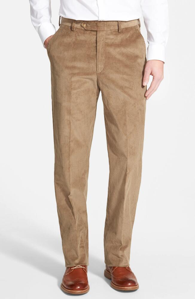 Berle Luxury Italian Corduroy Flat Front Pants in Tan Cover