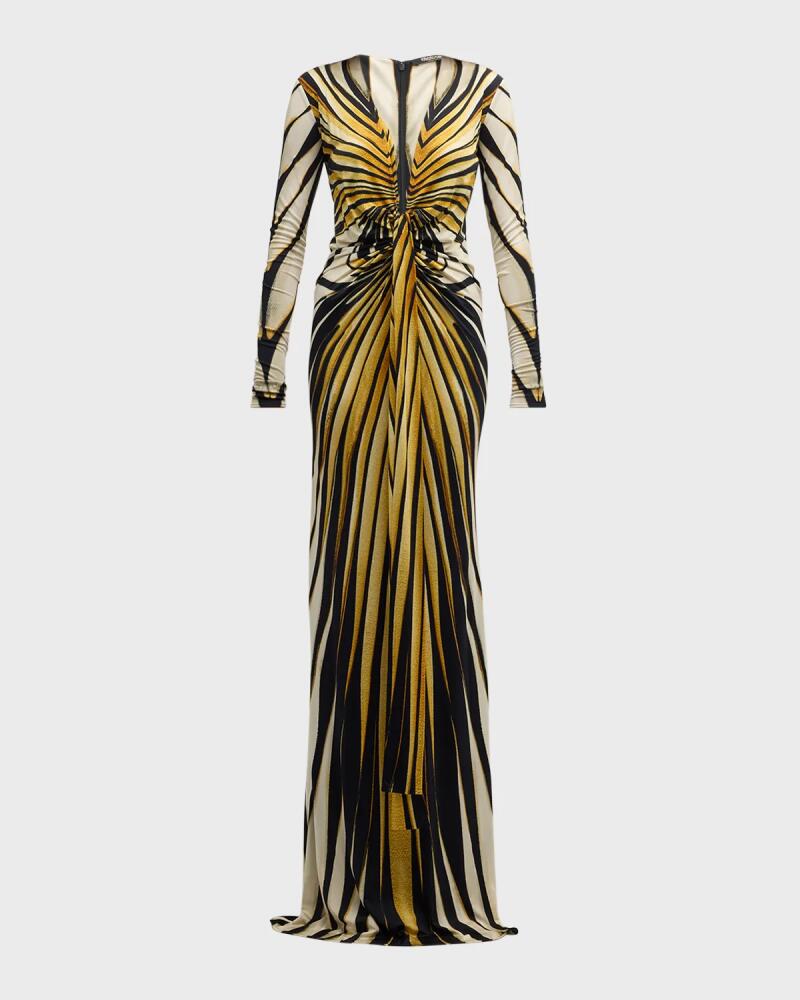 Roberto Cavalli Long Printed Knot-Front Gown Cover