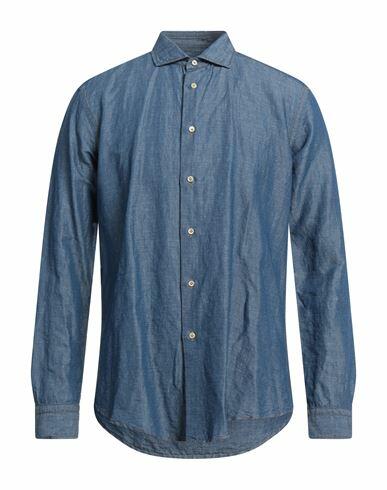 Brian Dales Man Denim shirt Blue Linen, Cotton Cover