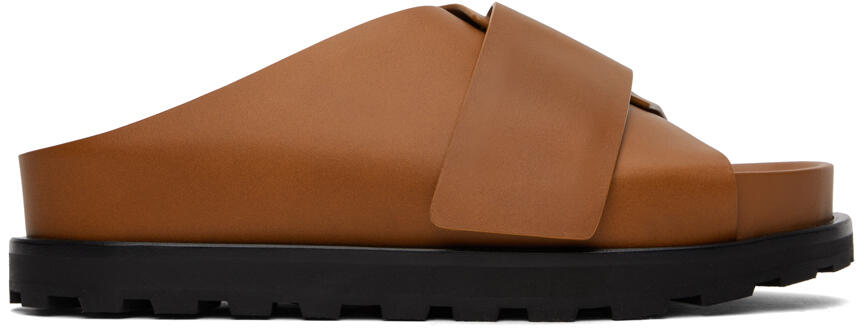 Jil Sander Tan Cross-Strap Leather Slides Cover