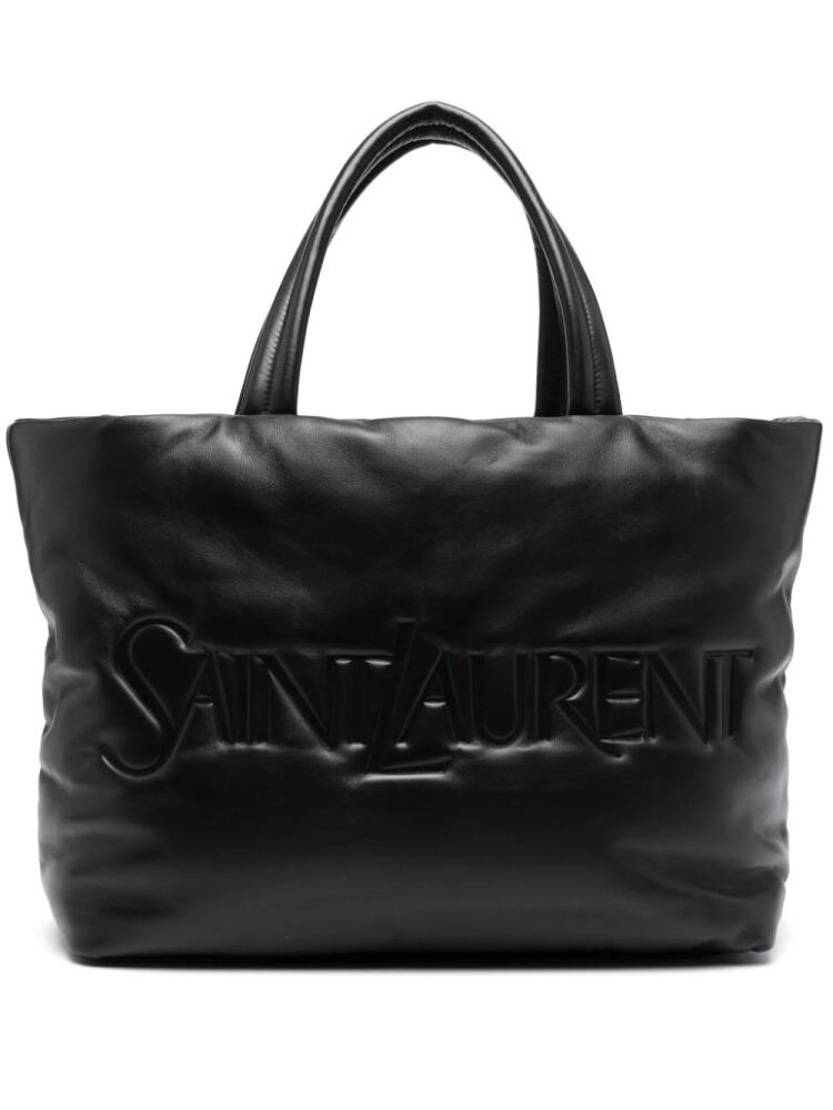 Saint Laurent logo-debossed leather tote bag - Black Cover