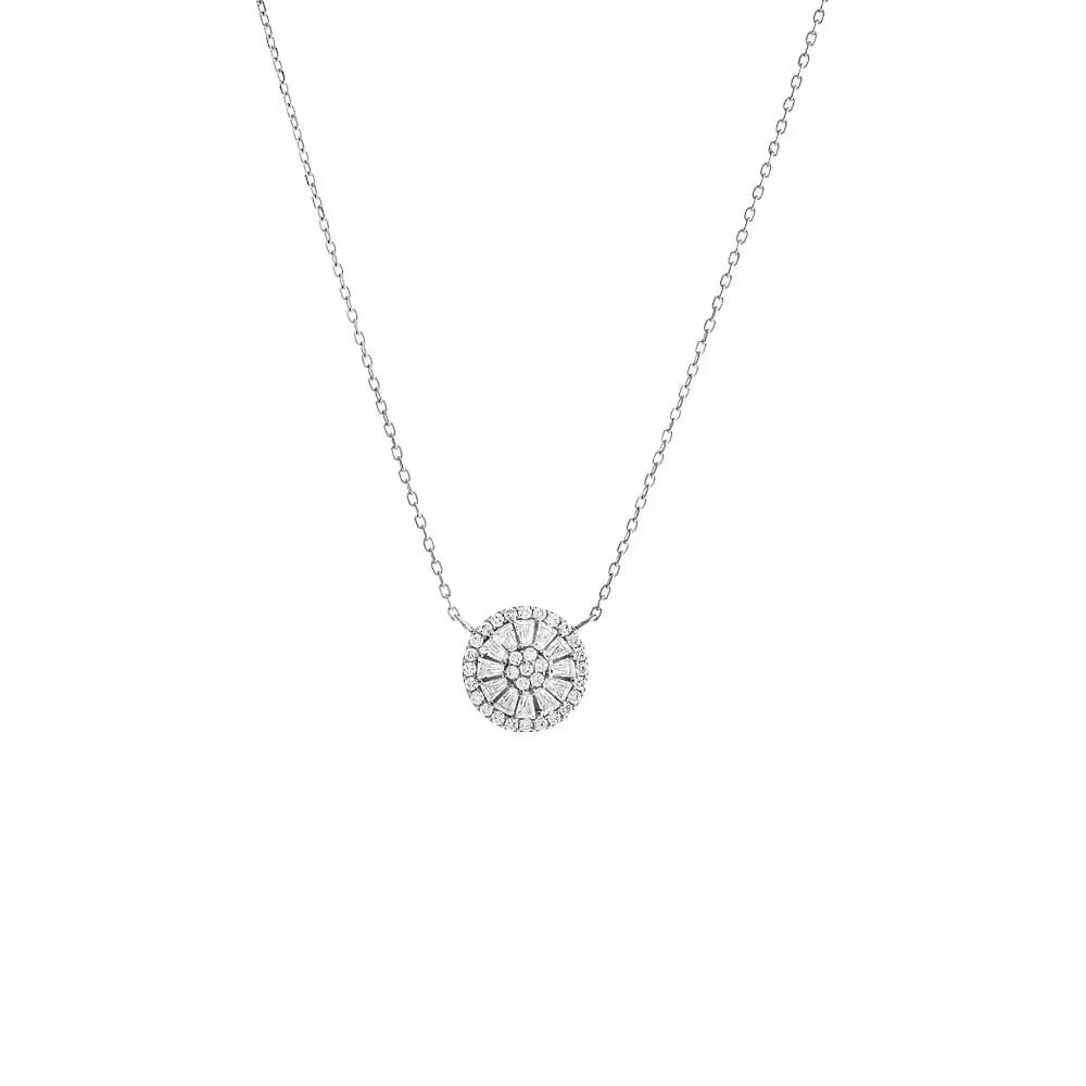 BY ADINA EDEN Mini Pave X Baguette Round Pendant Necklace in Silver Cover