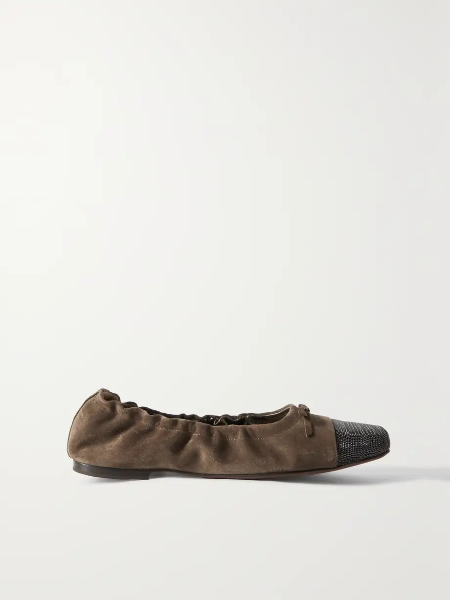 Brunello Cucinelli - Bead-embellished Suede Ballet Flats - Brown Cover