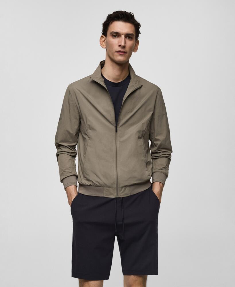 Mango Men's Water Repellent Bomber Jacket - Khaki Cover