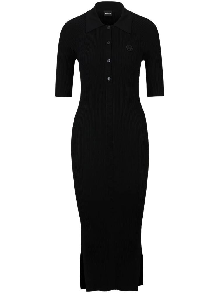 BOSS ribbed-knit midi dress - Black Cover