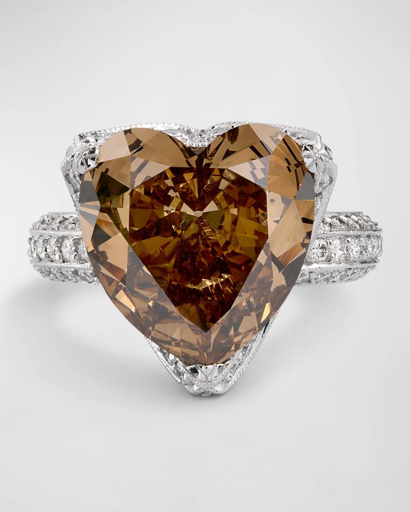 NM Estate Estate Platinum Fancy Dark Orange Diamond Heart Ring, Size 6 Cover