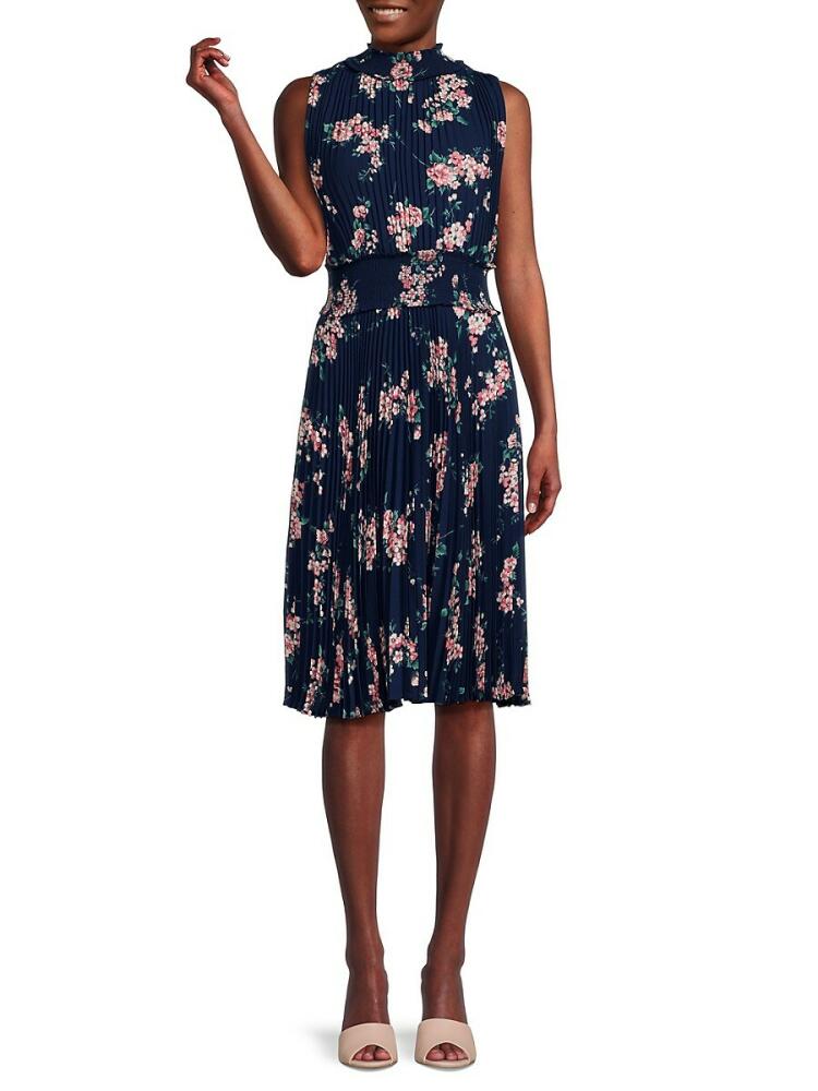 NANETTE nanette lepore Women's Animal-Print Pleated Dress - Navy Pink Floral Cover