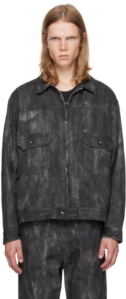 Engineered Garments Black Distressed Print Denim Jacket Cover