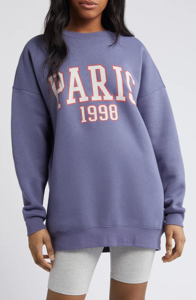 BP. Oversize Graphic Crewneck Sweatshirt in Blue- Paris Cover