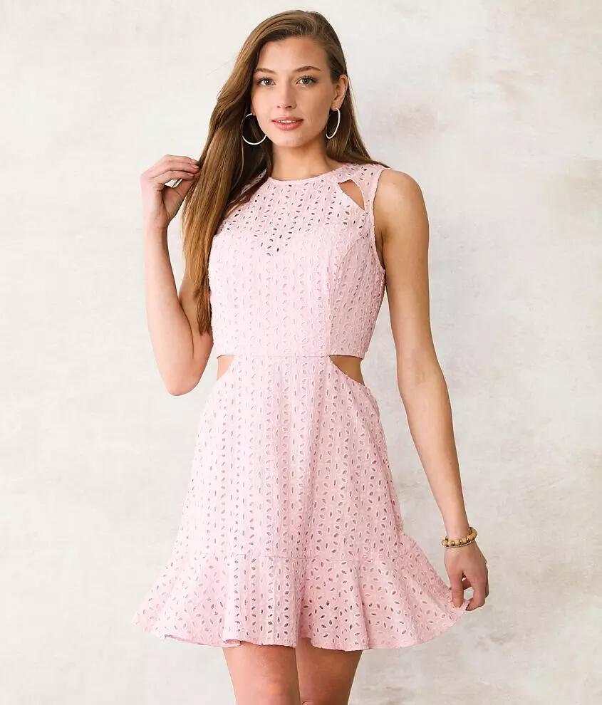 A. Peach Eyelet Mini Dress Cover