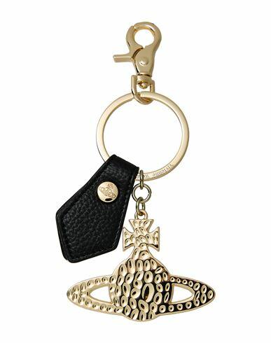 Vivienne Westwood Hammered Orb Light Gold Key ring Black Iron, Leather Cover