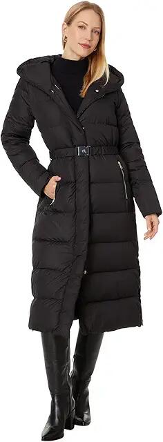 Lauren Ralph Lauren Maxi Belted Puffer 44 (Black) Women's Coat Cover