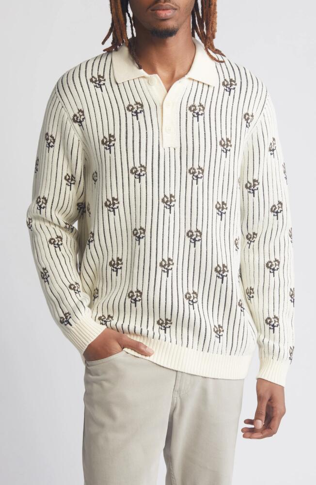 Percival Picnic Floral Jacquard Long Sleeve Cotton Polo Sweater in Ecru Cover