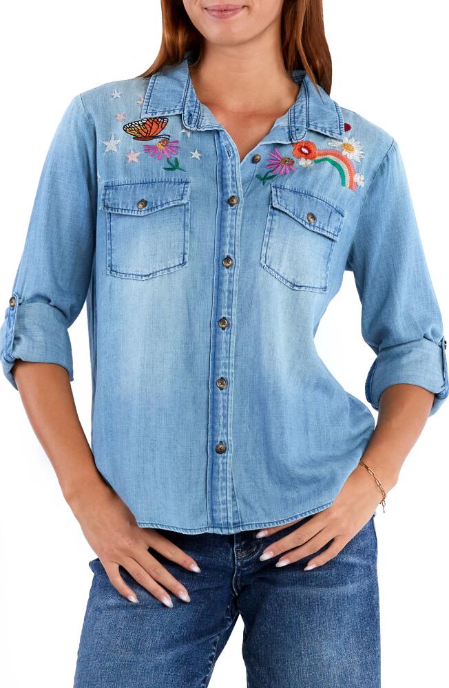 Billy T Happy Place Embrodiered Denim Button-Up Shirt Cover