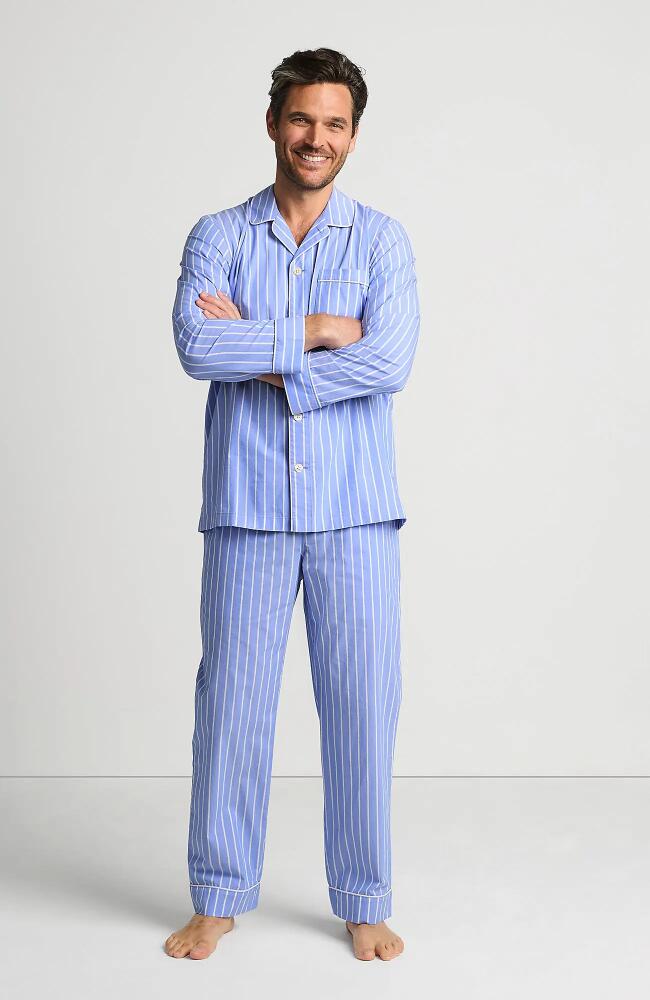 Lands' End Long Sleeve Essential Pajama Set in White/clear Blue Stripe Cover