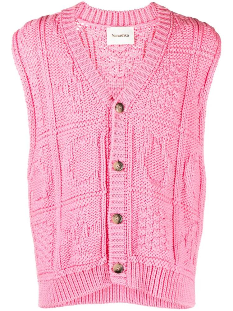 Nanushka Terence cable-knit sleeveless cardigan - Pink Cover