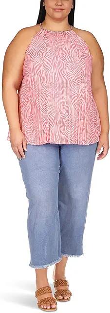 MICHAEL Michael Kors Plus Size Zebra Pleated Chain Top (Geranium) Women's Clothing Cover