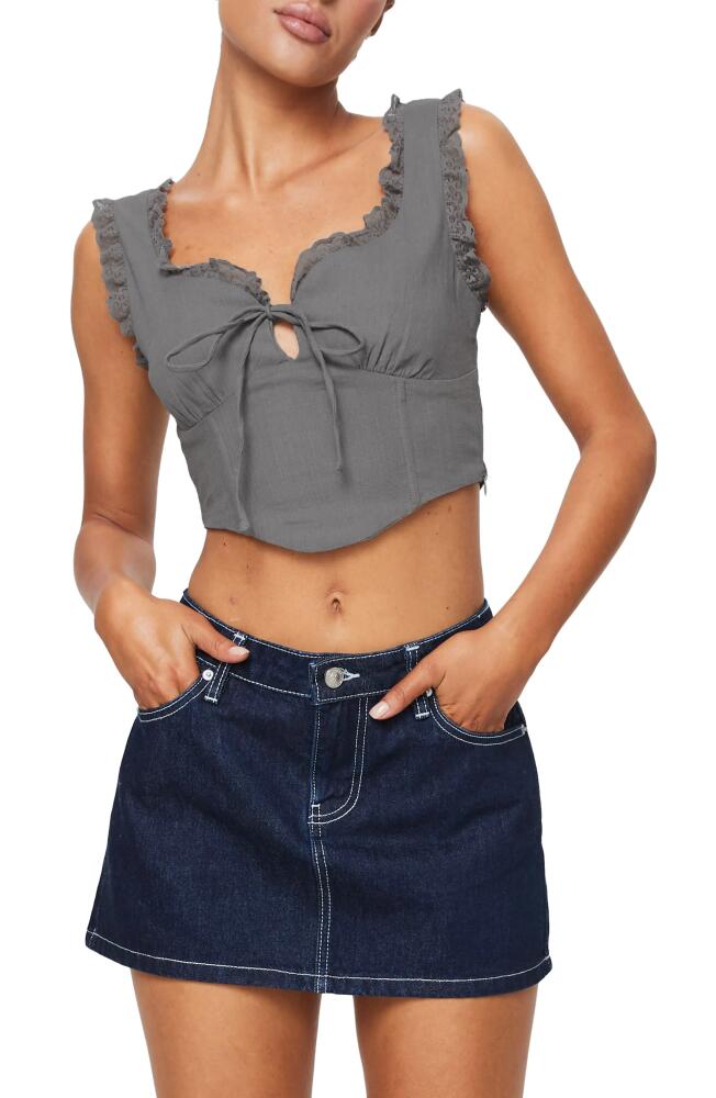 Princess Polly Scarlett Lace Ruffle Crop Top in Grey Cover