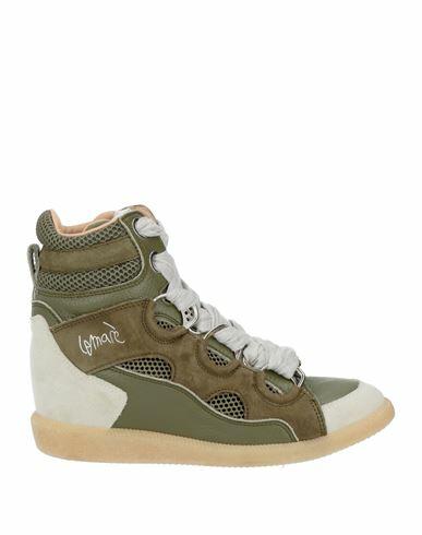 Lemaré Woman Sneakers Military green Leather, Textile fibers Cover