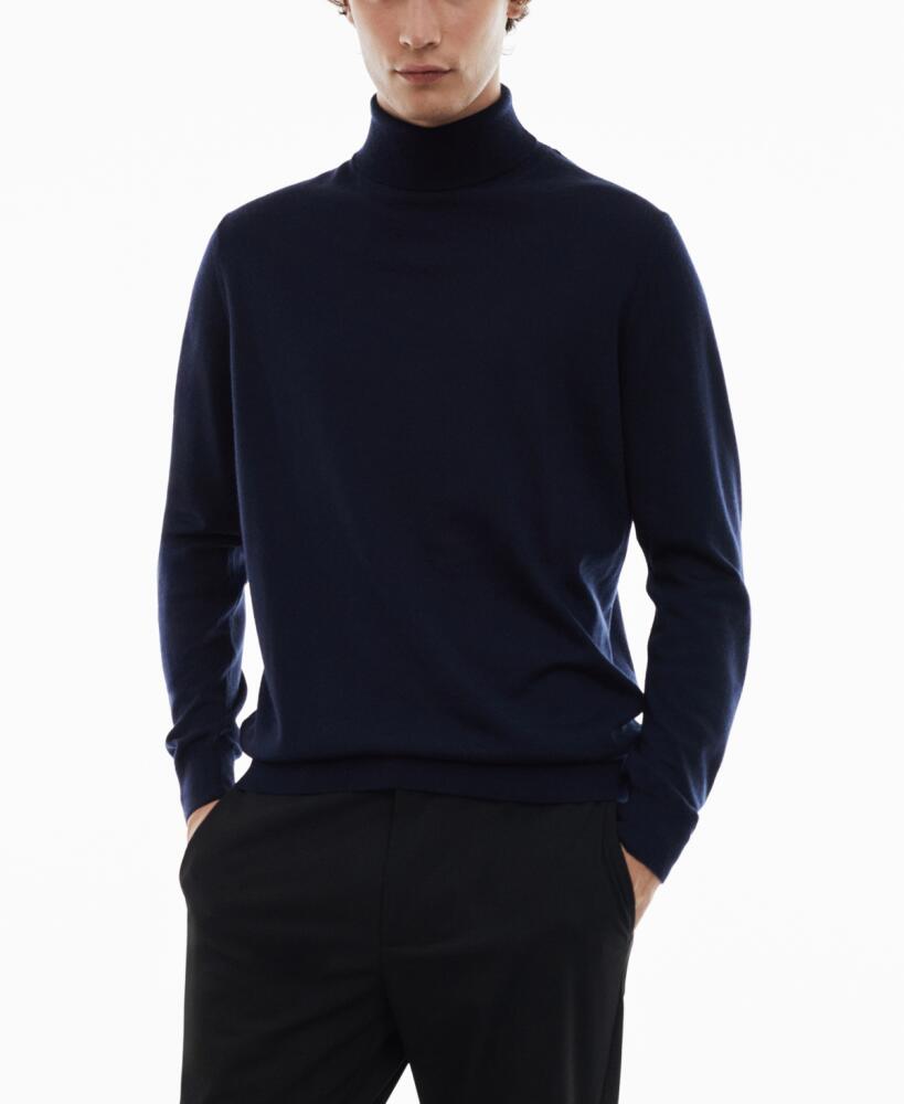 Mango Men's 100% Merino Wool Turtleneck Sweater - Navy Cover