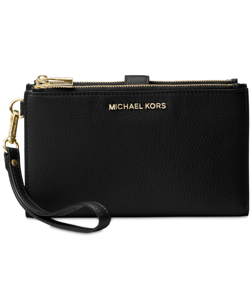 Michael Michael Kors Adele Double-Zip Pebble Leather Phone Wristlet - Black/Gold Cover