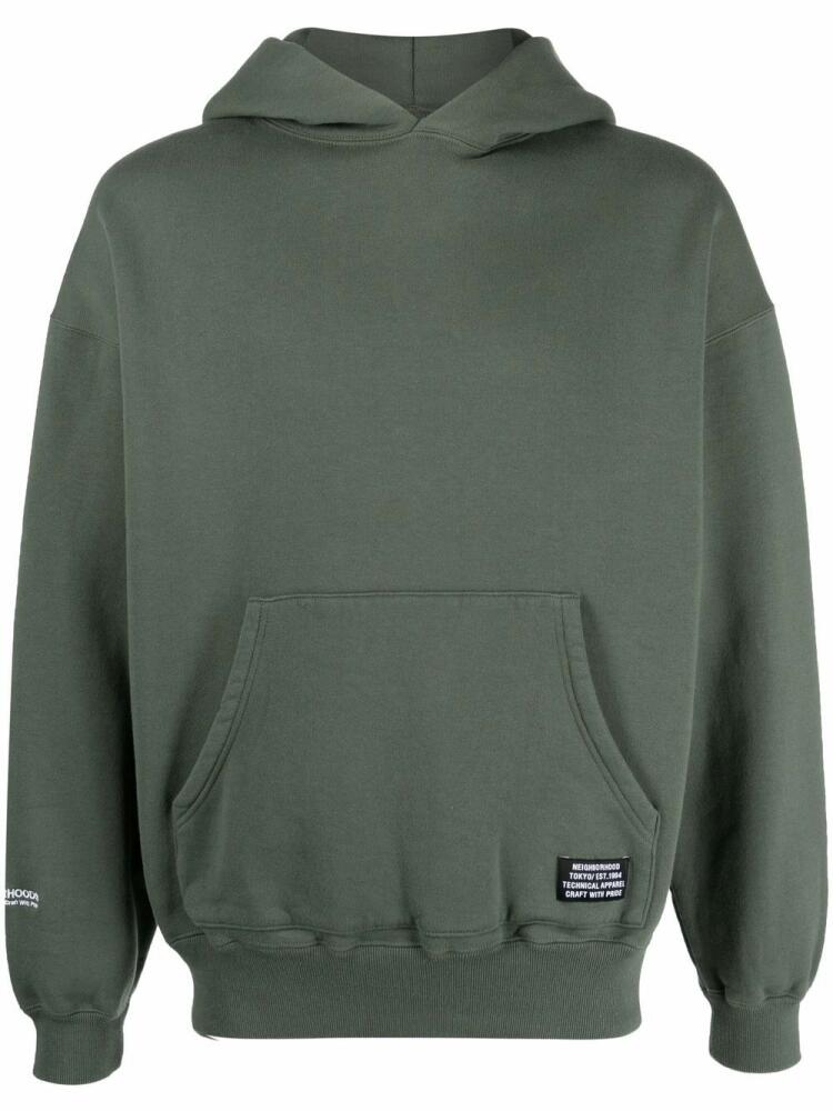 Neighborhood logo-patch long-sleeve hoodie - Green Cover