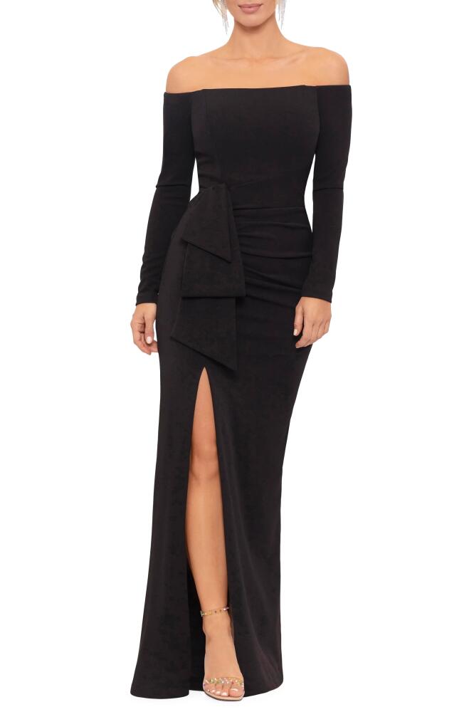 Xscape Evenings Strapless Long Sleeve Column Gown in Black Cover