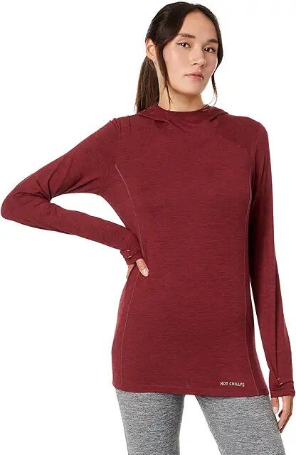 Hot Chillys Clima-Tek Hoodie (Burgundy Heather) Women's Clothing Cover