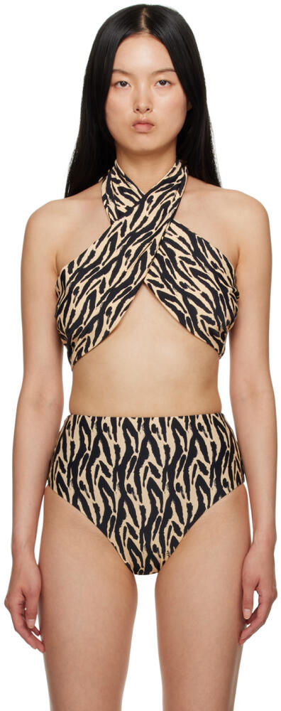 Nanushka Beige & Black Saura Bikini Top Cover