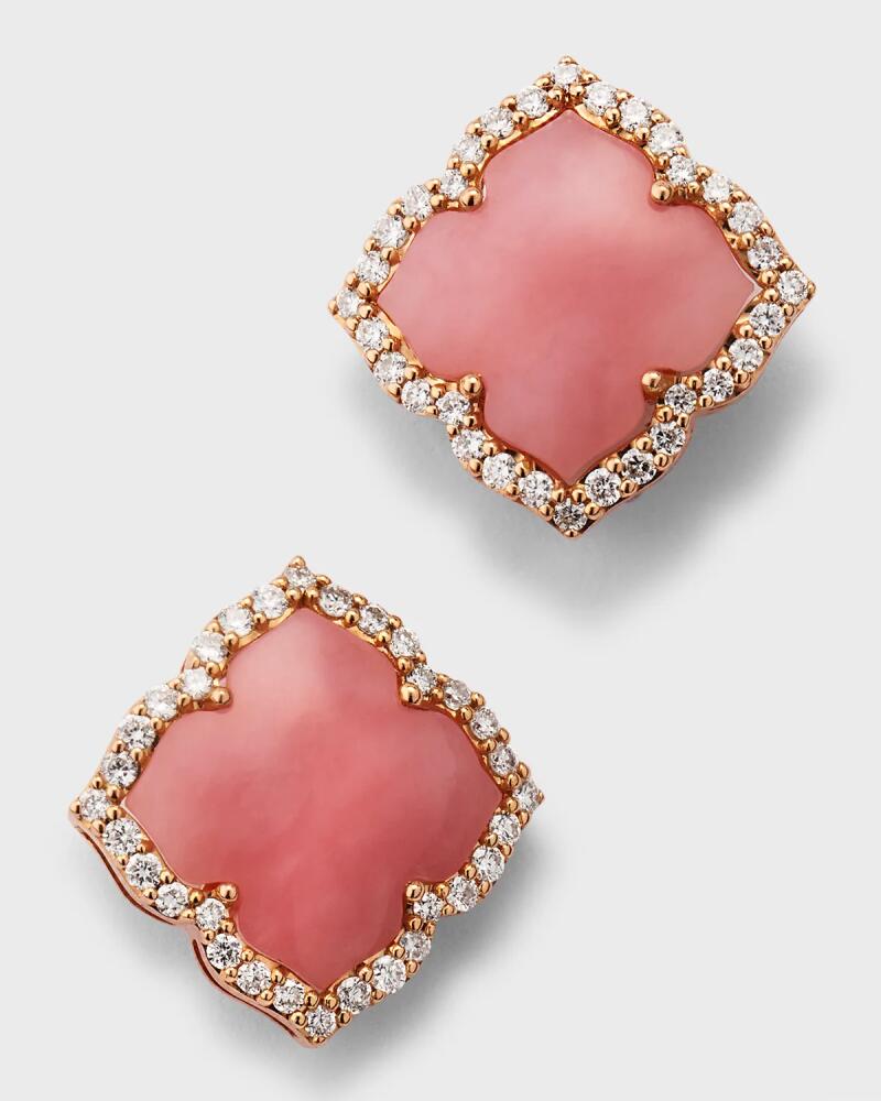 Piranesi 18K Rose Gold Carved Pink Opal and Round Diamond Small Stud Earrings Cover