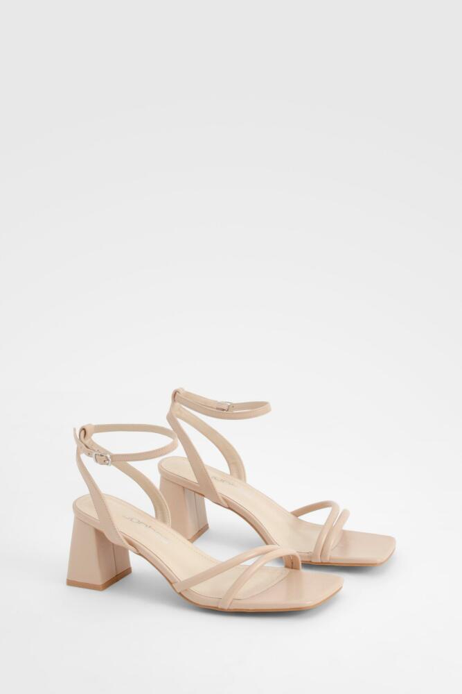 boohoo Womens Wide Width Asymmetric 2 Part Block Heels - Beige Cover