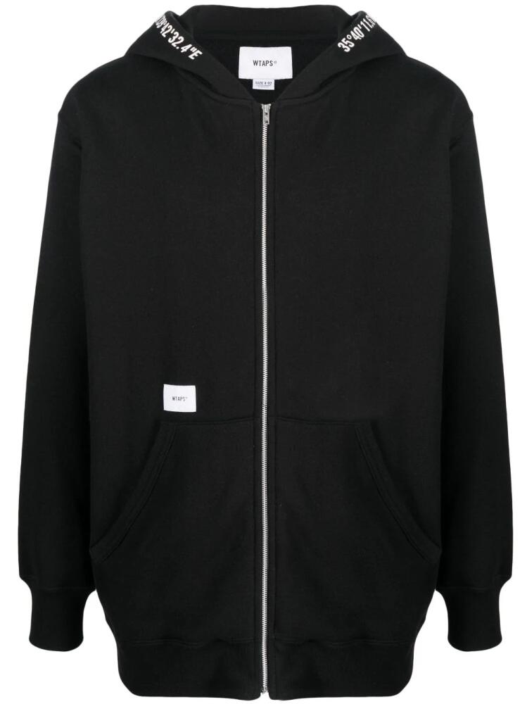 WTAPS logo-patch zip-fastening hoodie - Black Cover