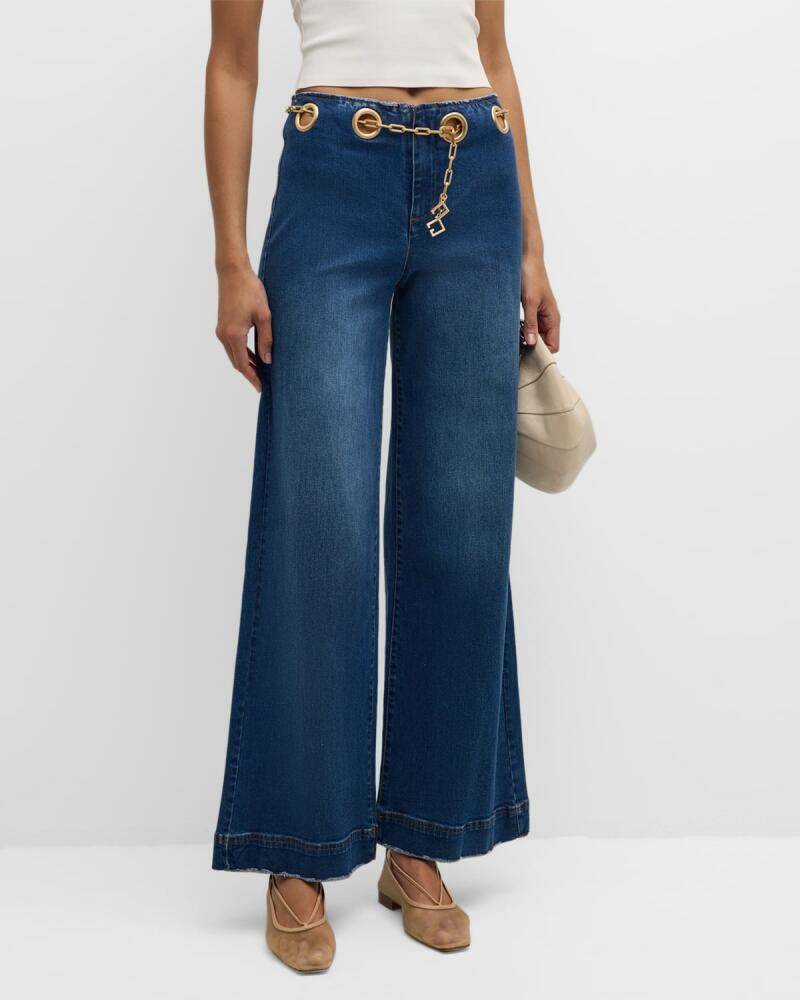 Cult Gaia Sydney Belted Grommet Wide-Leg Denim Pants Cover