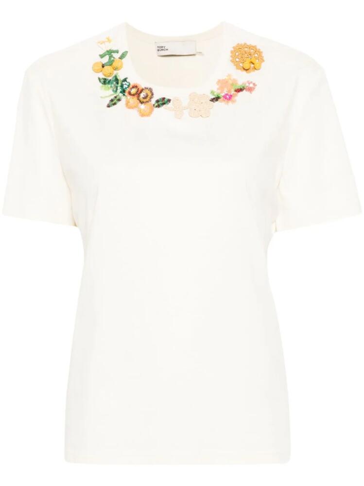 Tory Burch embellished cotton T-shirt - Neutrals Cover