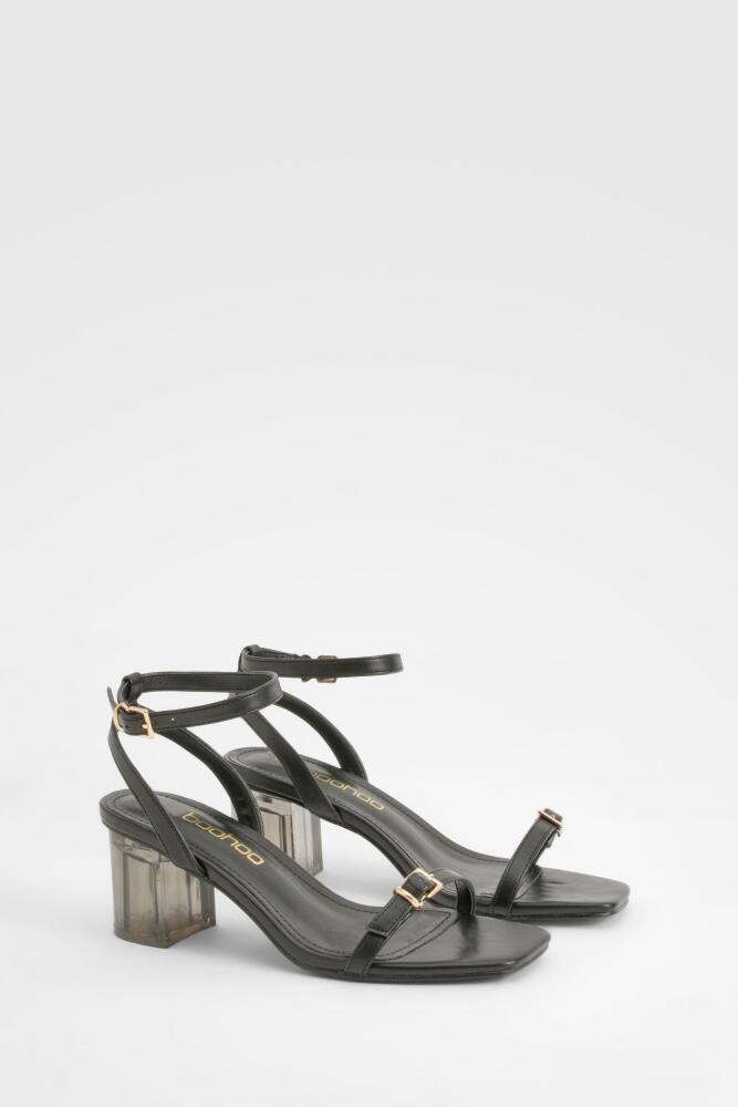 boohoo Womens Clear Heel Buckle Strap Sandals - Black Cover