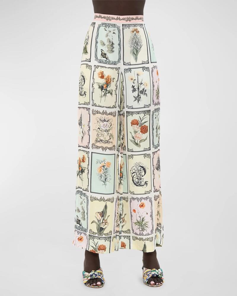 Camilla Minimal Postcard-Print Silk Wide-Leg Pants Cover