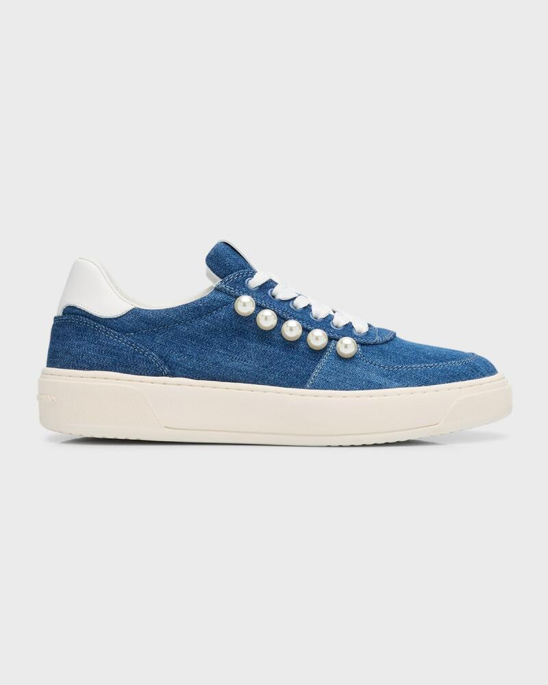 Stuart Weitzman Denim Pearly Stud Low-Top Sneakers Cover