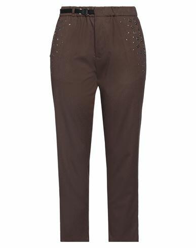 White Sand Woman Pants Dark brown Polyester, Viscose, Elastane Cover