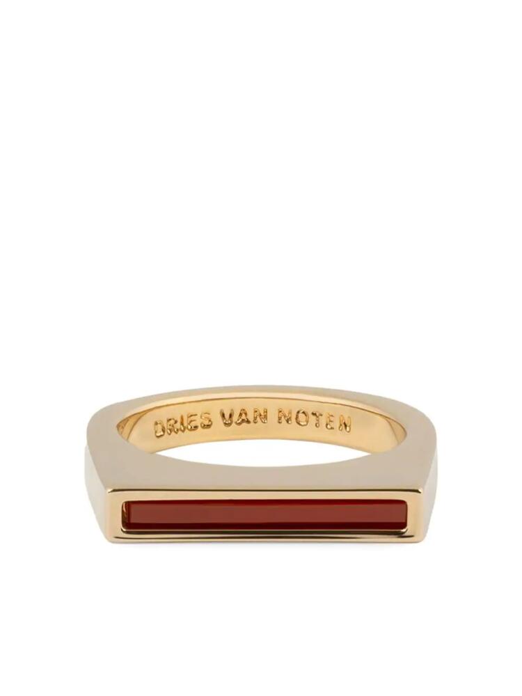 DRIES VAN NOTEN tiger eye signet ring - Gold Cover