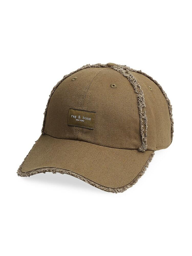 rag & bone Men's Addison Frayed Linen Blend Baseball Cap - Military Olive Cover