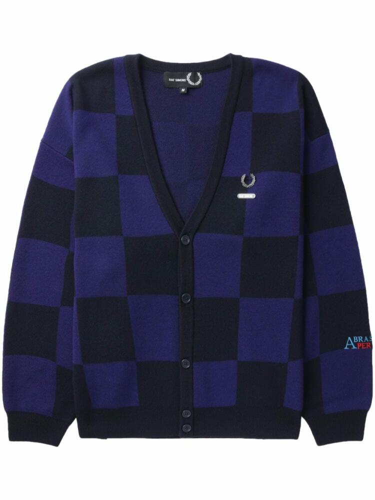 Fred Perry x Raf Simons logo-appliqué checkered cotton cardigan - Blue Cover