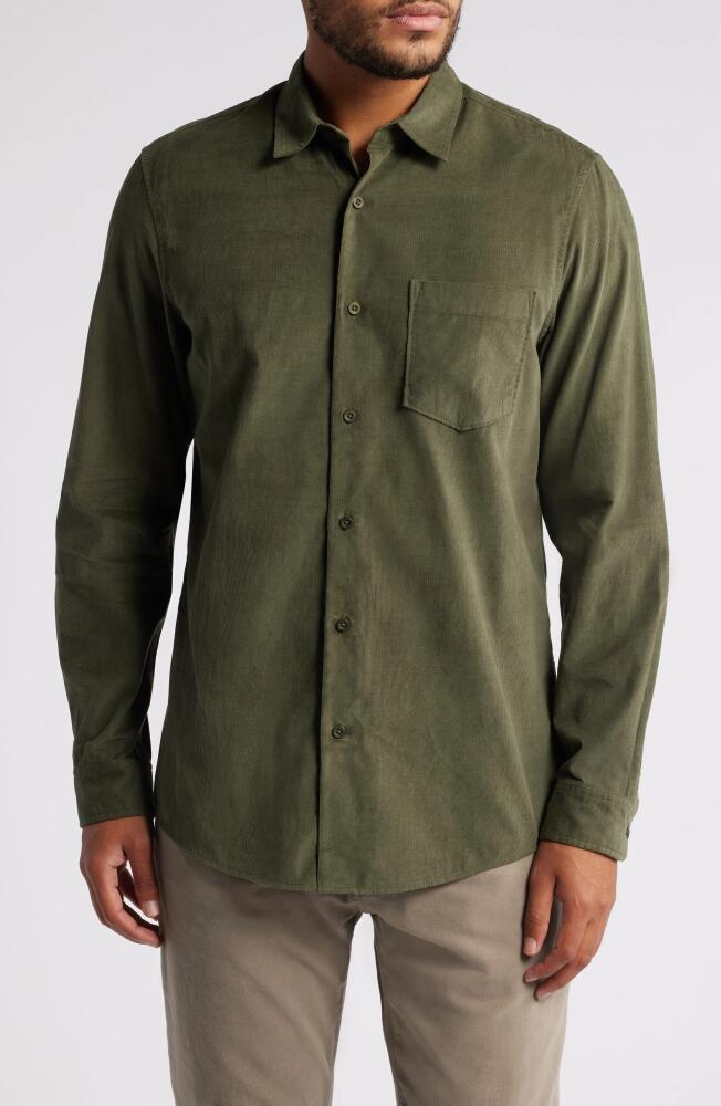 Nordstrom Trim Fit Fine Wale Corduroy Button-Up Shirt in Green Depths Cover