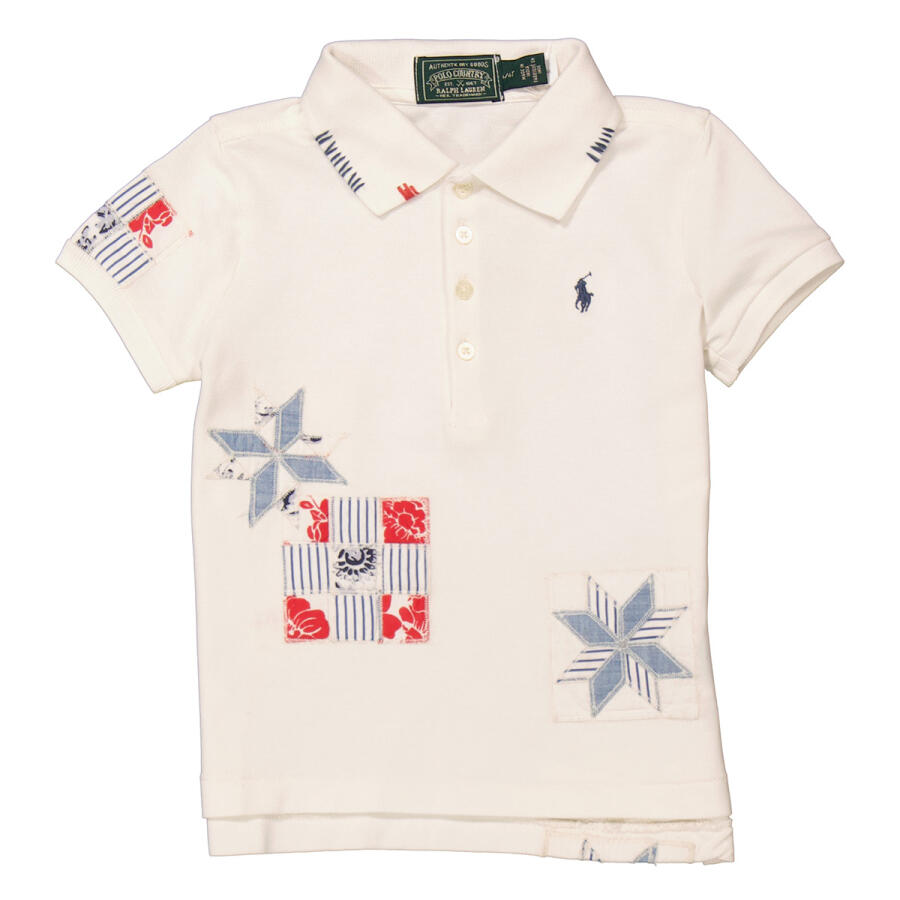 Polo Ralph Lauren Girls Deckwash White Patchwork Stretch Mesh Polo Shirt Cover