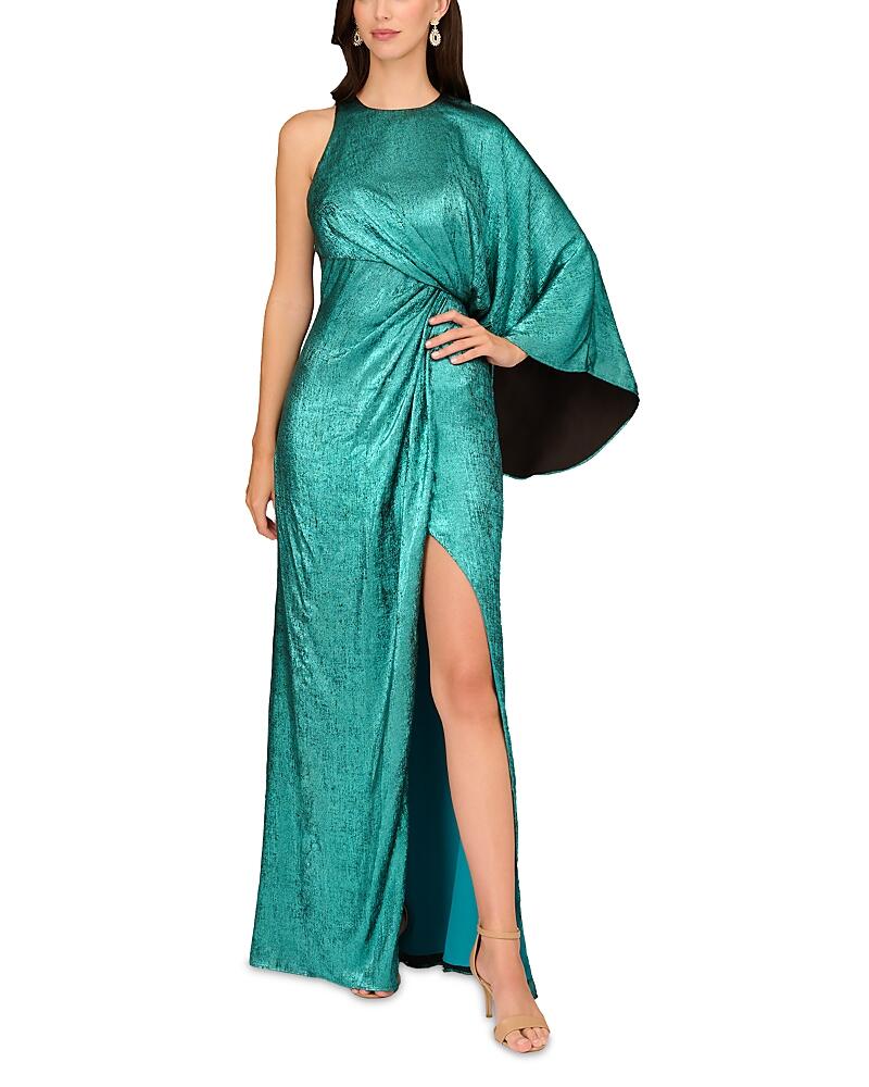 Aidan Mattox One Shoulder Foil Chiffon Gown Cover